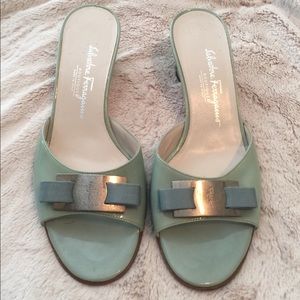 Ferragamo mint Green Slip On Sandals Thick Heel